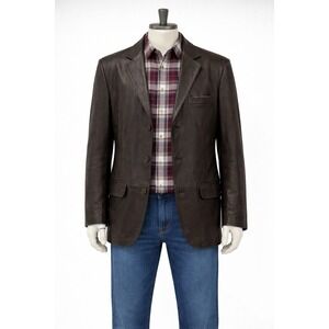 Apt. 9 Leather Blazer Mens 42L Dark Brown 3-Button Classic Professional Jacket